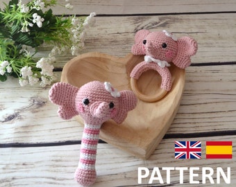 Elephant rattle pattern, elephant crochet rattle baby toy pattern