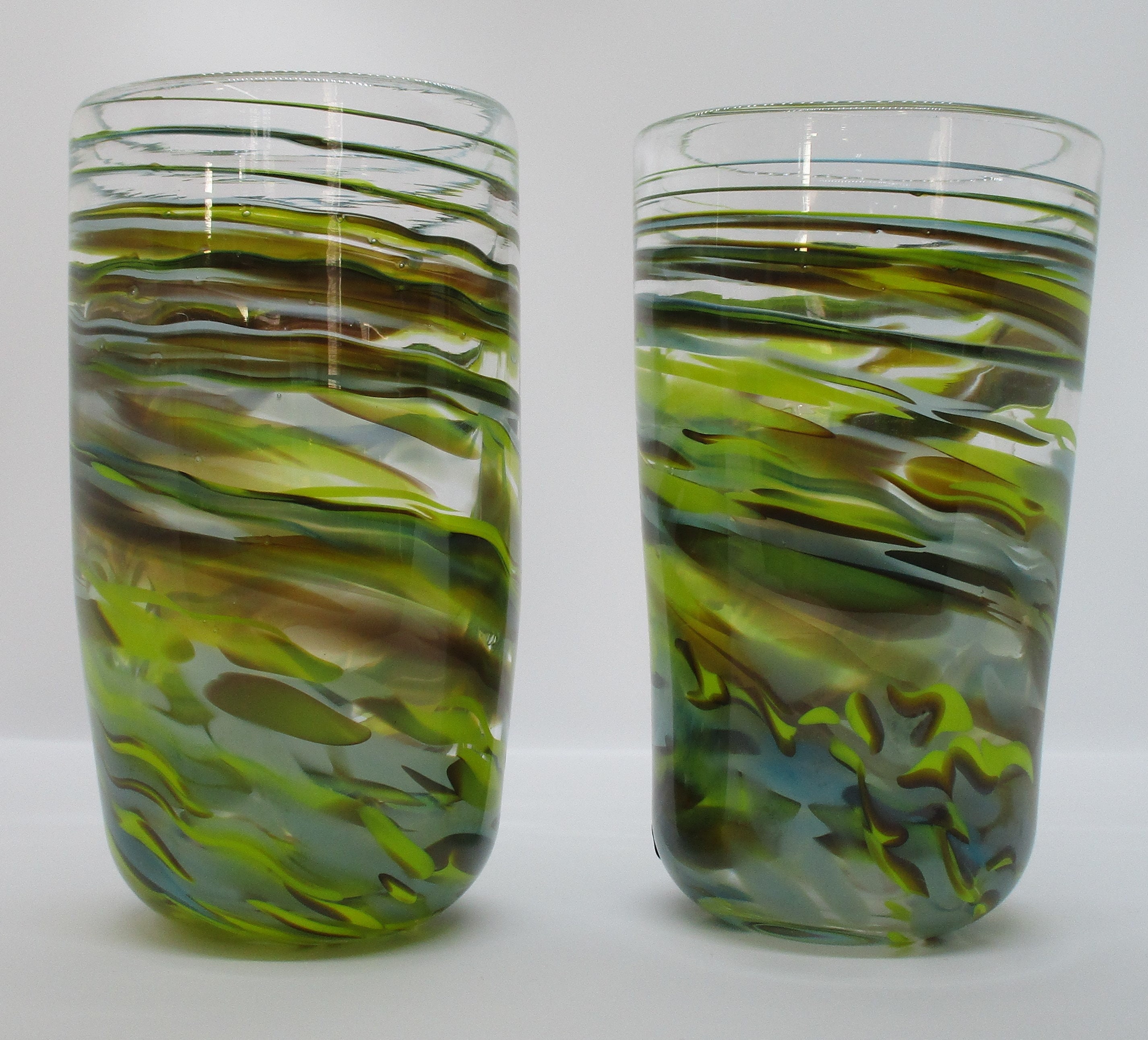 Green Glasses Hand Blown Glass Drinking Glasses Set of Two Etsy