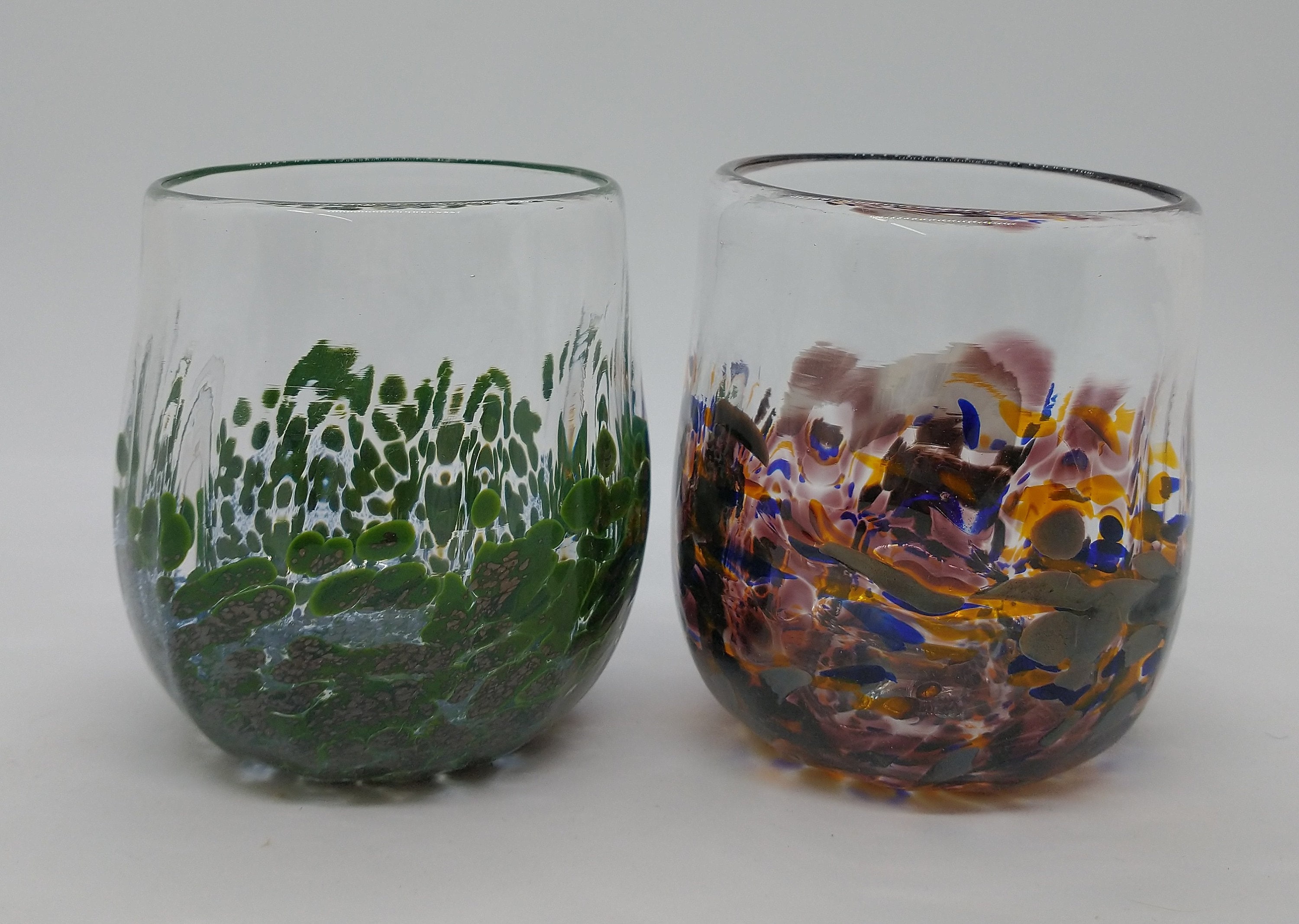 TWO glass Cups Hand Blown Glass Drinking Glasses Set Etsy