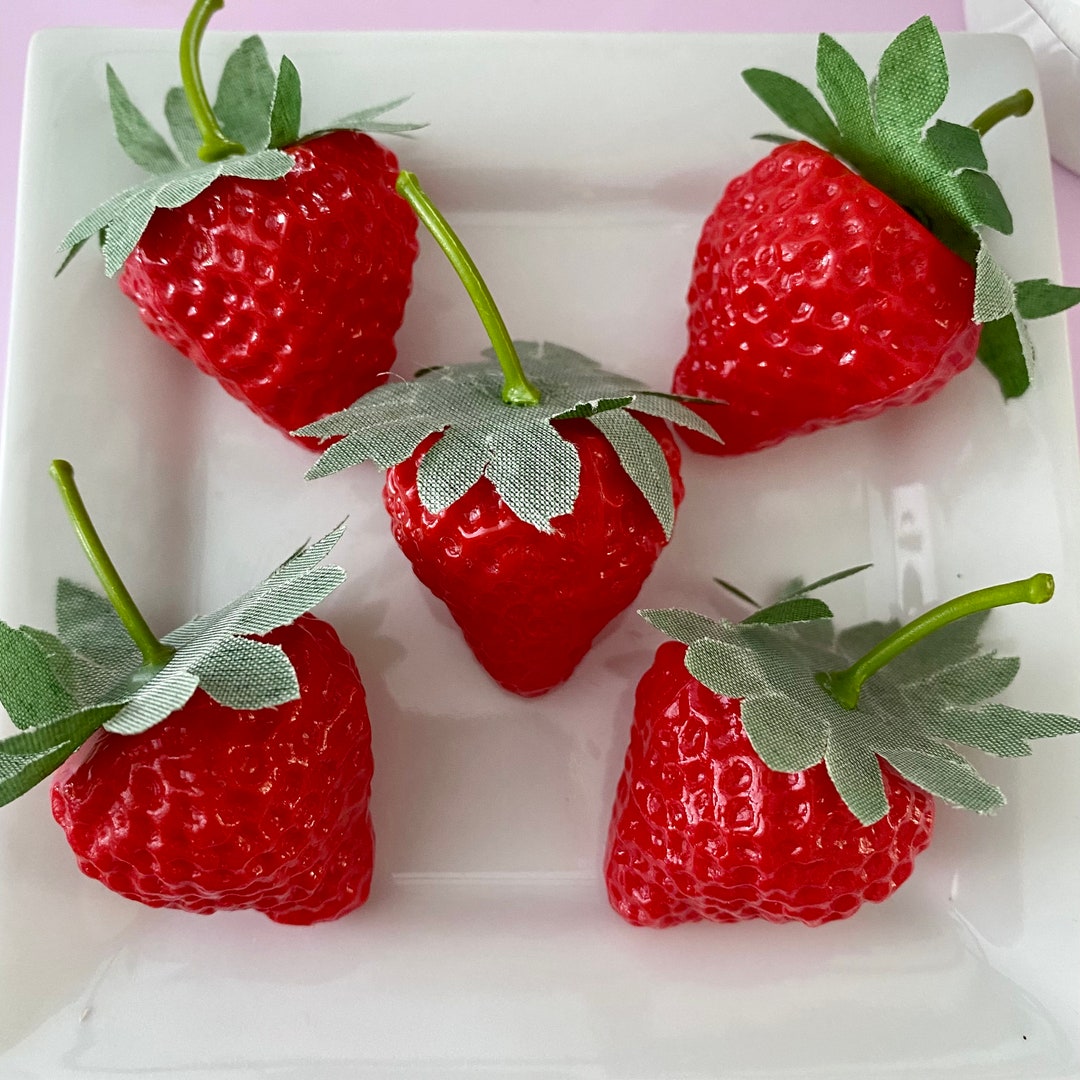 Fake Strawberries / 5 Piece / Realistic Fake Strawberries / Etsy