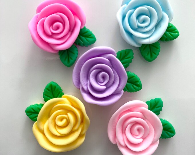 Fake Royal Icing Roses / Set of 5 / Faux Frosting Rose Cabochon ...