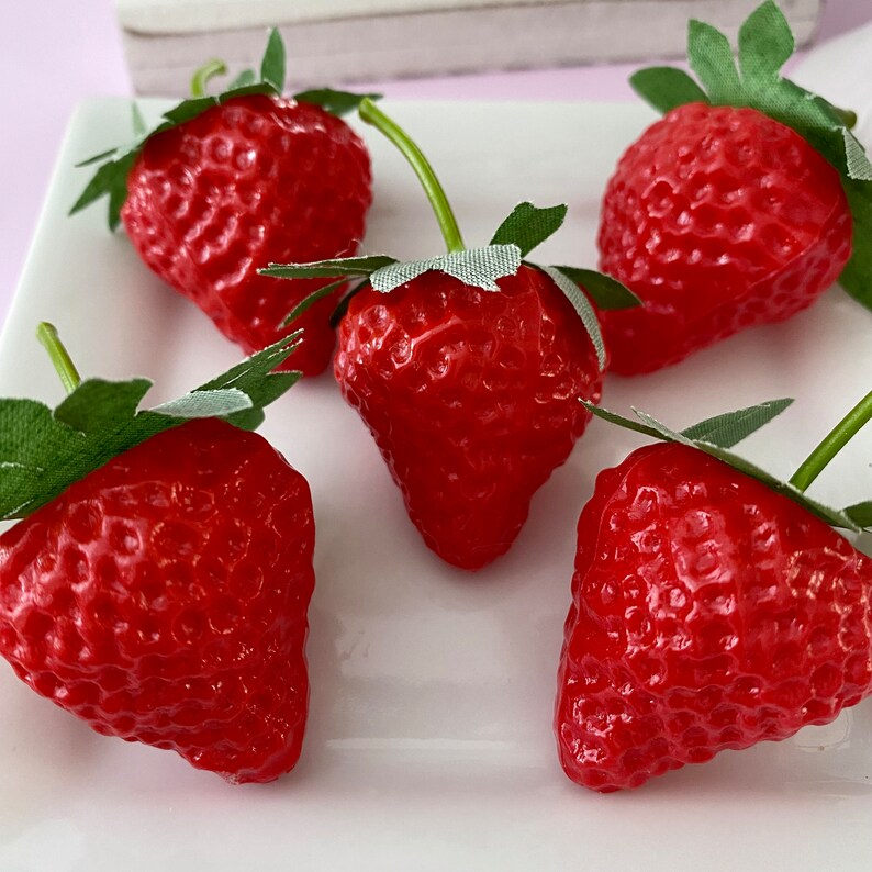 Fake Strawberries / 5 Piece / Realistic Fake Strawberries / Etsy