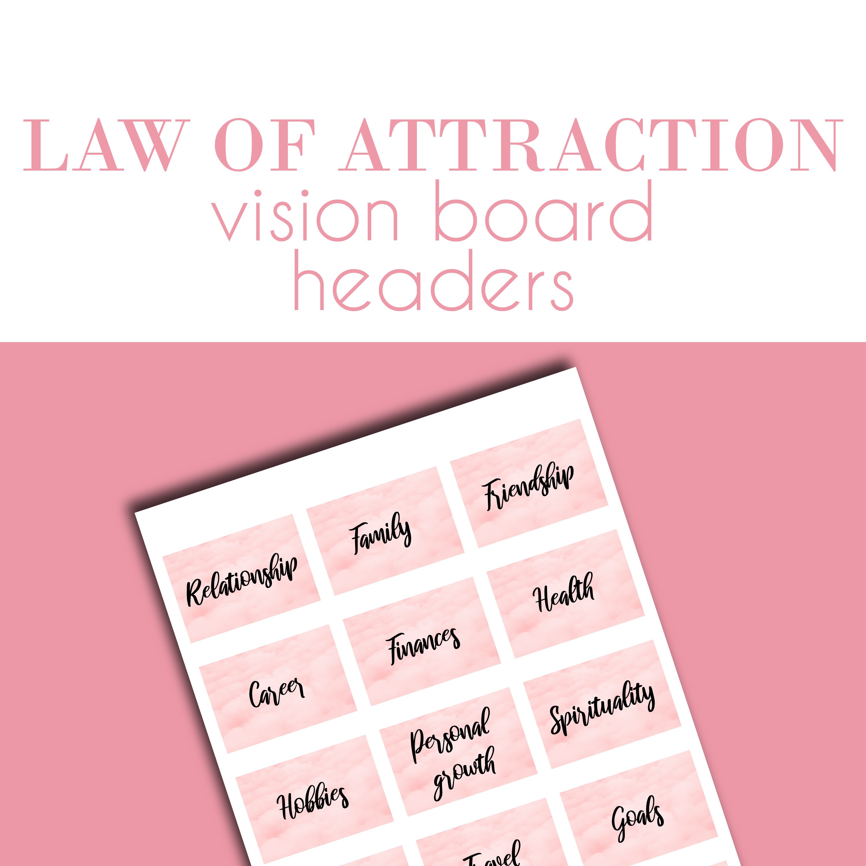 Vision Board Headers, Vision Board Headings, Law of Attraction, Vision