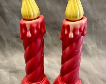 2 Vintage Beco Red Candle Blow Mold Christmas