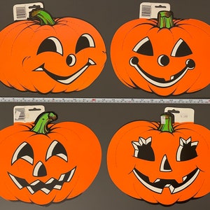 4 Vintage Beistle Pumpkin JOL Halloween Cutouts Decoration 1990