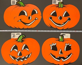4 Vintage Beistle Pumpkin JOL Halloween Cutouts Decoration 1990