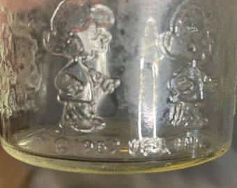 Vaso de vidrio transparente vintage Smuckers Peanuts Lucy de 1952, tarro de gelatina UFS Inc.