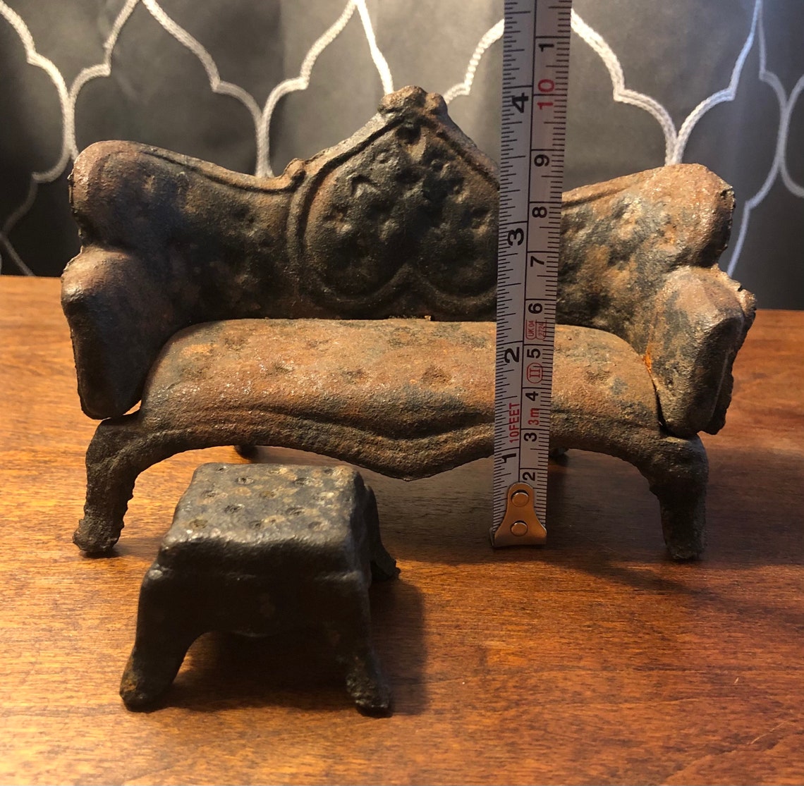 Vintage Cast Iron Dollhouse Furniture Couch Stool Ottoman Etsy