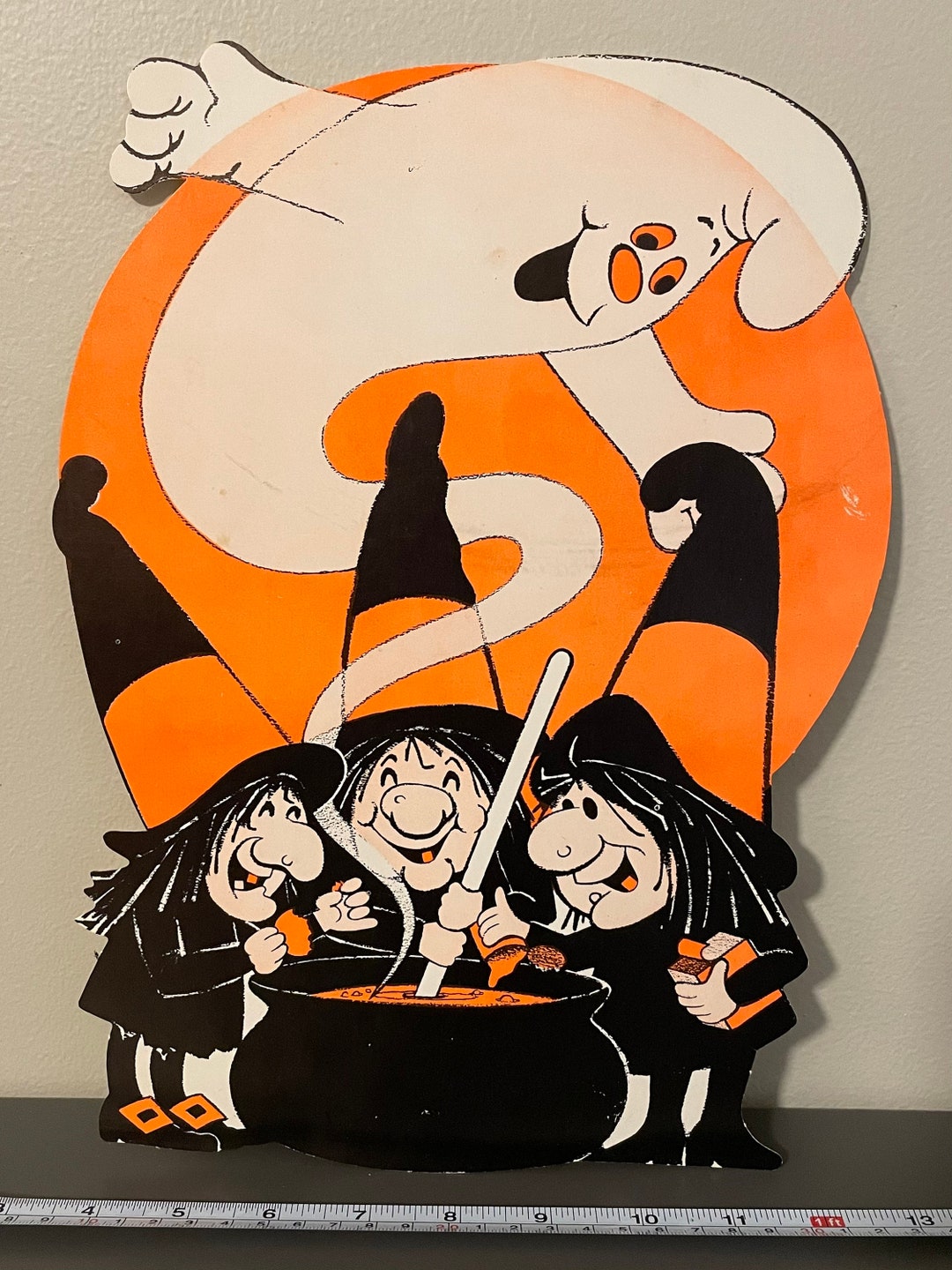 Vintage Halloween Cutout Decoration Witches Brew Cauldron Ghosts RARE