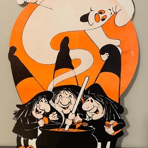 Vintage Peck Halloween Cutout Decoration Witches Brew Cauldron Ghosts RARE