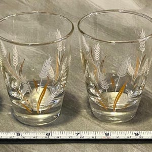 4 Vintage Libbey Wheat Spray Glass Juice Cups MCM