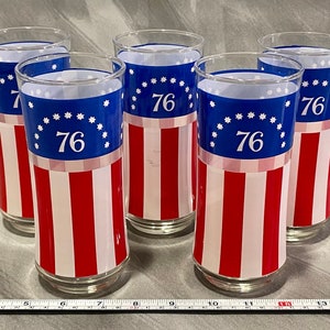 5 Vintage Libbey 76 Bicentennial Glass Cups Stars Stripes