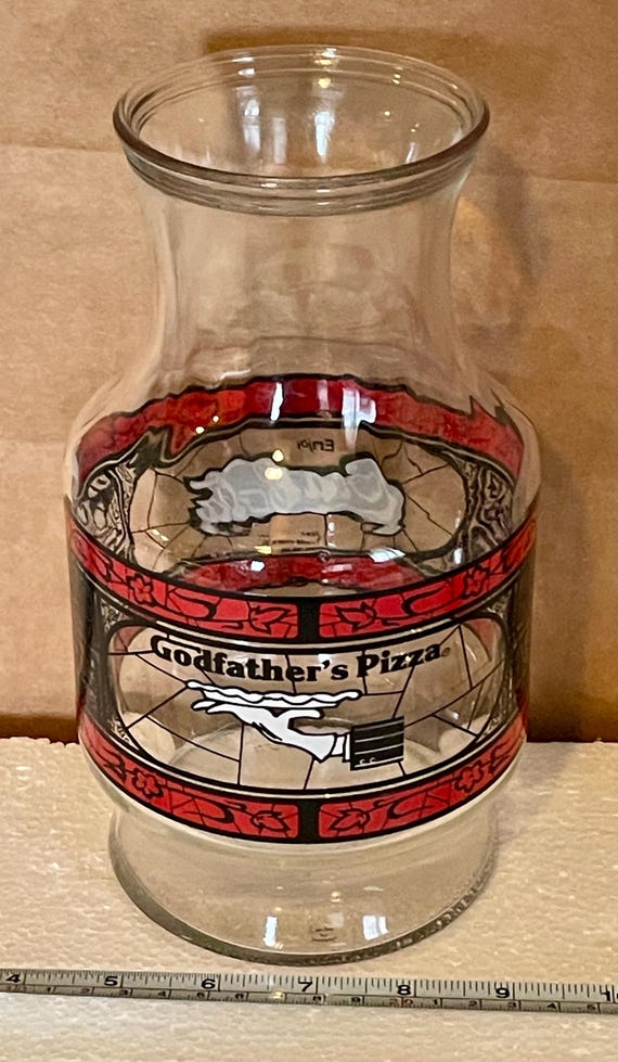 Vintage Coca Cola Godfathers Pizza Glass Carafe Pitcher Anchor