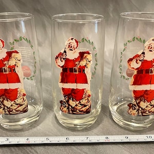 3 Vintage Coca Cola Santa Claus Christmas Glass Cups Coke Series 2