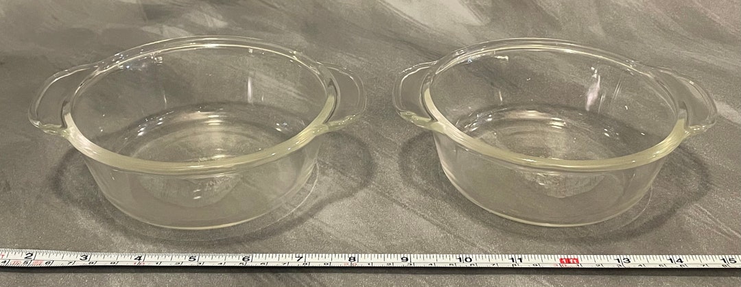 2 Vintage Fire King Clear Glass Bowls W/handles No Lids 1 Pint USA Etsy
