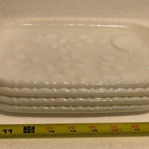 8 Piece Vintage Hazel Atlas Dogwood Milk Glass Snack Set 1930s RARE