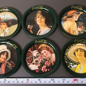 6 Vintage Coca Cola Coasters Coke 1983 Tin Trays