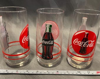 3 Vintage Coca Cola Santa Claus Christmas Glass Cups Coke Series 2