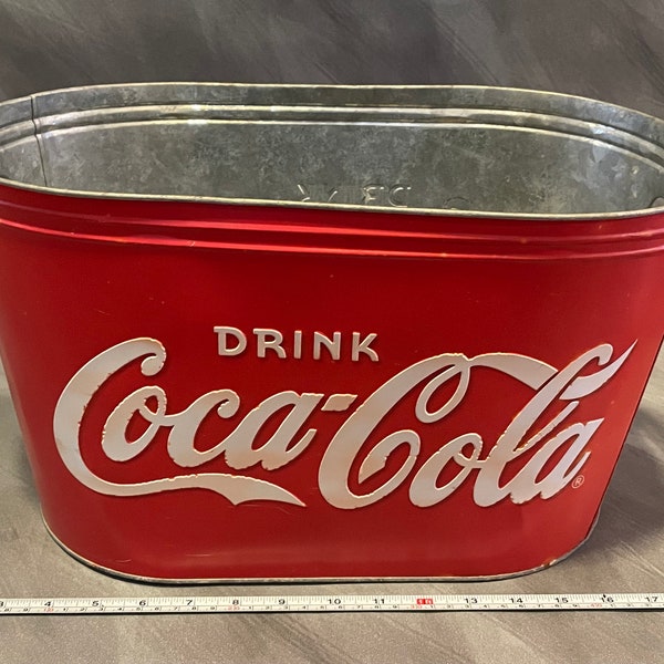 Vintage Coca Cola Galvanized Tub Beverage Ice Cooler Storage Bin Coke