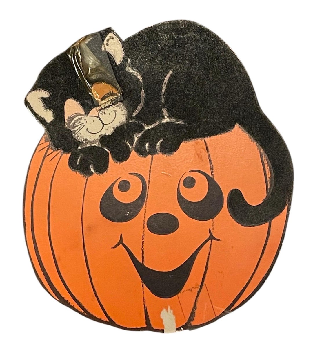 Vintage Peck Flocked Black Cat JOL Cutout Halloween Decoration Jack O ...