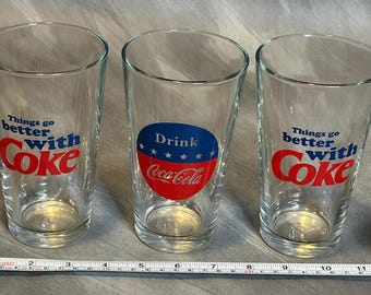 3 Vintage Coca Cola Santa Claus Christmas Glass Cups Coke Series 2