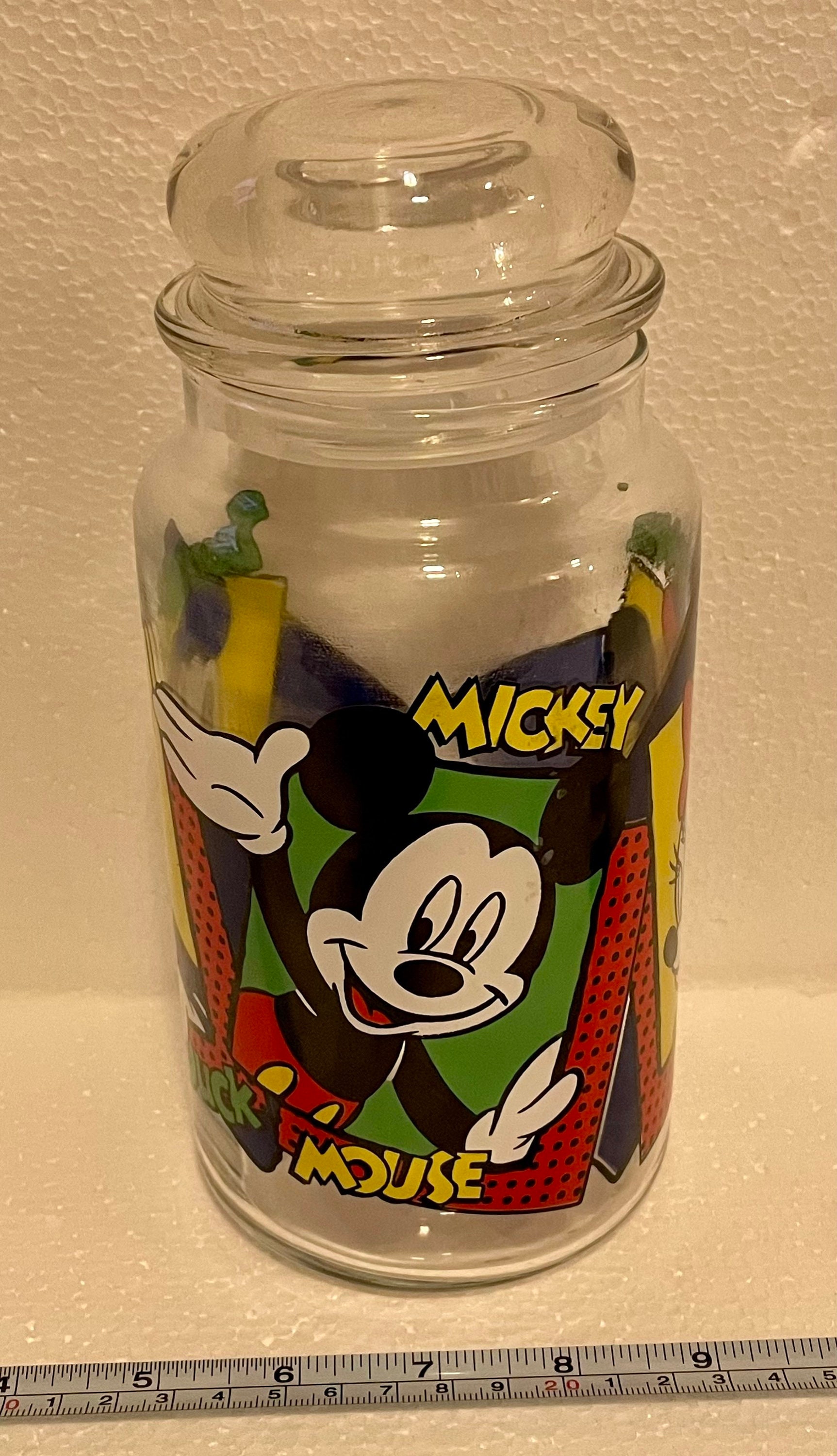 Walt Disney World Mickey Mouse Lidded Glass Candy Jar With Lid & Glass Mug