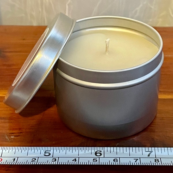 New Handmade Mens Scent Beeswax Candle 4oz Tin w/3+oz of wax Leather Tobacco Spice Motor Rosewood Patchouli Cedarwood