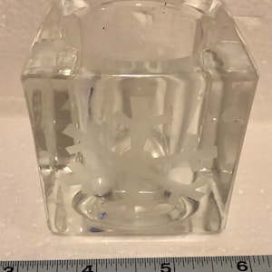 Vintage Glass Christmas Candleholder Square Frosted