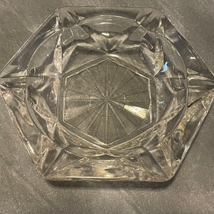 Vintage Hexagonal Star Clear Glass Ashtray
