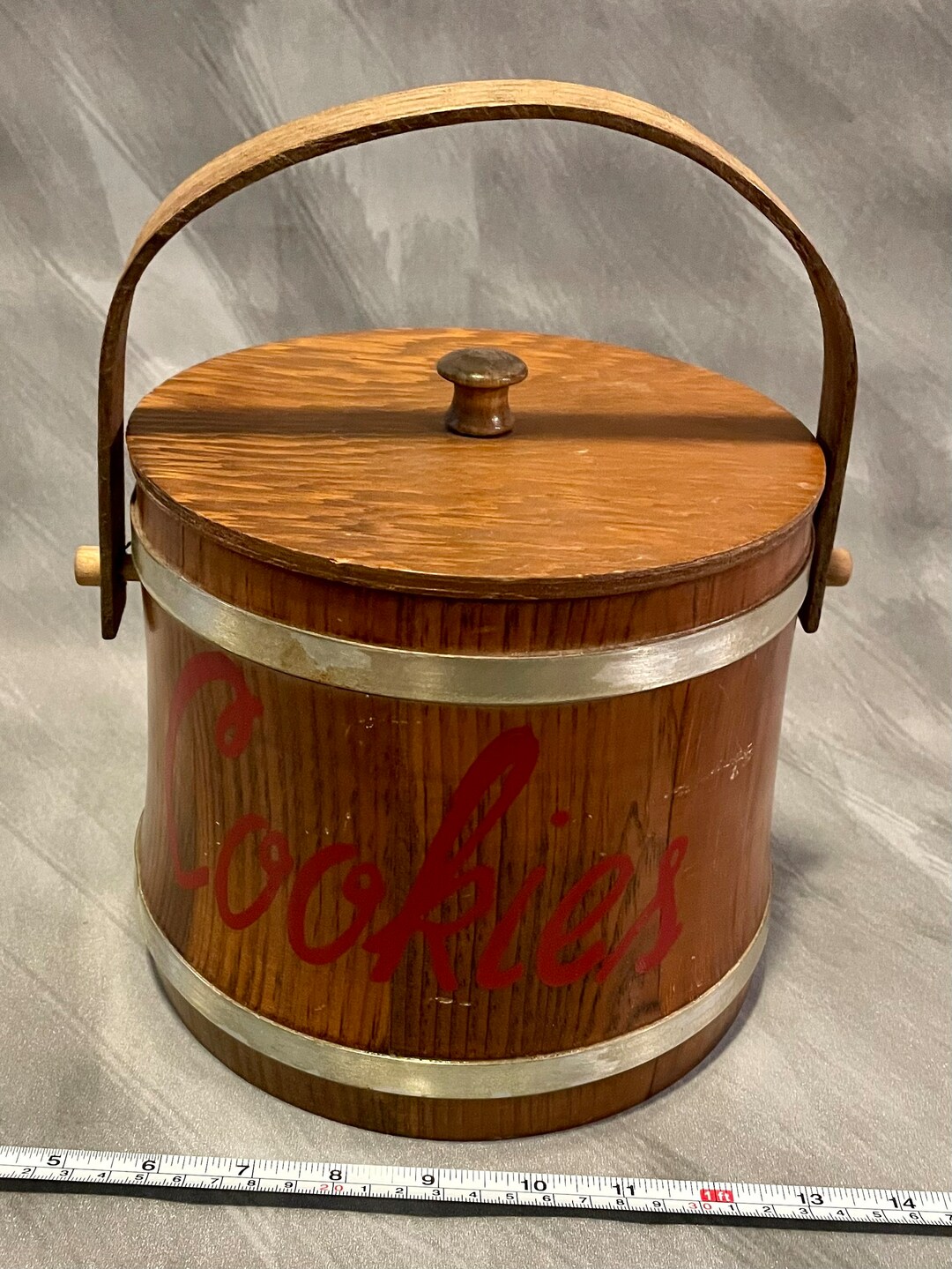 Vintage Cookies Wooden Bucket Container Red Cursive - Etsy