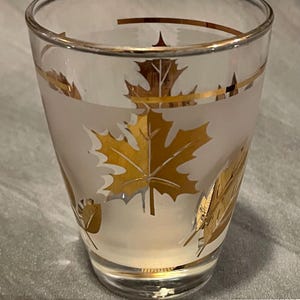 Vintage Libbey Juice Glass Cup Gold Leaf Leaves Frosted MCM