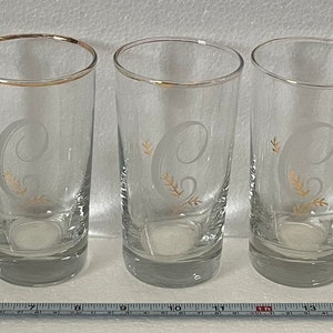 5 Vintage Libbey Gold Letter C Glass Cups MCM