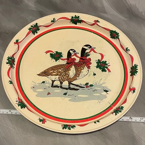 Vintage Potpourri Press Christmas Geese Tray 13.5” Hong Kong 1985