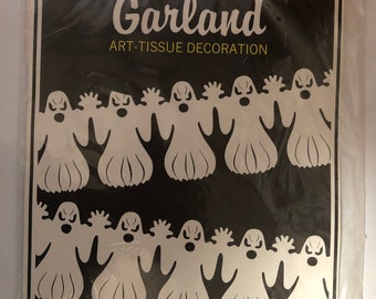Vintage New Beistle Vintage Ghost Garland Tissue Halloween 1987 NOS