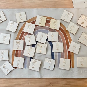 Wooden ASL alphabet tiles