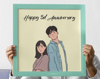 Cute Cartoon Caricature, Custom Anime Family Portrait, Couple, Anniversary or Wedding Gift, Mother&#39;s day gift