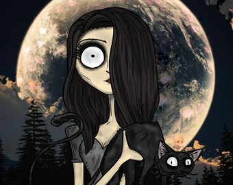 Digital Nightmare Portrait - Grove Street Art by Carla - Tim Burton Style Portrait - Halloween decor - Scary family portrait