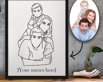 Custom Line Art Portrait from Photo: Personalized Family Illustration