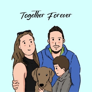 Custom Family Portrait, Cute Cartoon Anime Caricature, Couple, Anniversary or Wedding Gift, Mother&#39;s day gift