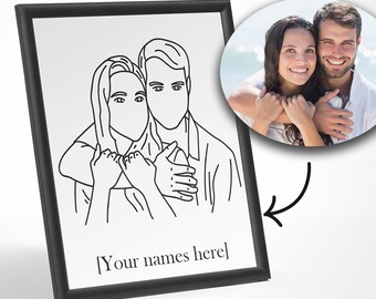 Line Art Portrait from Photo - Perfect for Father's day or Mother's day, Digital Drawing for Family Illustration, Wedding Couple Gift