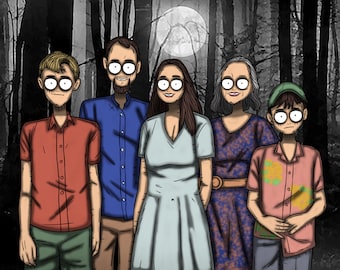 Horror movie decor - Custom Family Portrait for horror movie friends - Horror movie poster - Grovestreetart