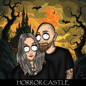 Aangepast nachtmerrieportret - Valentijnsdagcadeau - Tim Burton Style Portrait - Horrorachtergronden - Handgemaakte digitale kunstwerken