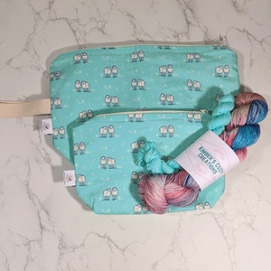 Sheep knitting project bag, spring project bag, zippered bag, crochet project bag, yarn storage bag, travel knitting bag, birthday gift