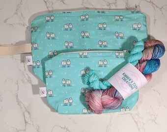 Sheep knitting project bag, spring project bag, zippered bag, crochet project bag, yarn storage bag, travel knitting bag, birthday gift