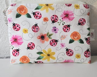 Summer Loving Lady Bugs Knitting Project Bag, Zippered Cotton Yarn Storage