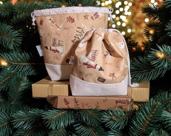 Winter Wonderland Project Bag, Handmade Cotton Knitting Bag