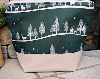 Cozy Trees Knitting Project Bag, Cotton Yarn Storage