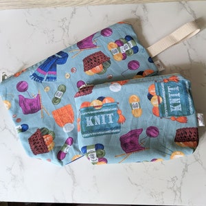 Yarn knitting project bag, crochet project bag, yarn storage bag, knit themed print, knitting needles, wip baskets
