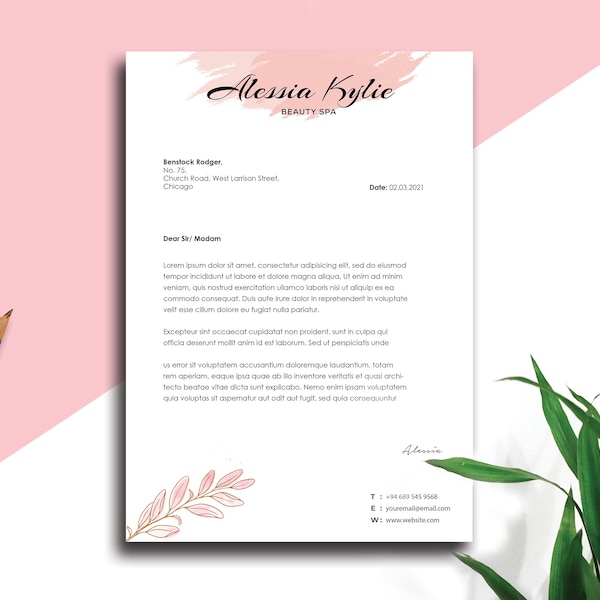 Letterhead Template Word Editable, Water color Letterhead Design, Professional Letterhead, Business Letterhead, Printable