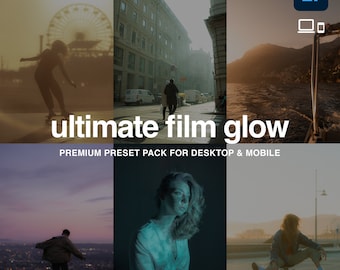 El paquete de ajustes preestablecidos Ultimate Film Glow Lightroom, Ajustes preestablecidos de escritorio y móviles, Ajustes preestablecidos estéticos, Ajustes preestablecidos cinematográficos, Filtro de sueños